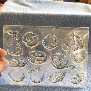 Page of Clear Rubber Stamps Fruit Shapes NEW